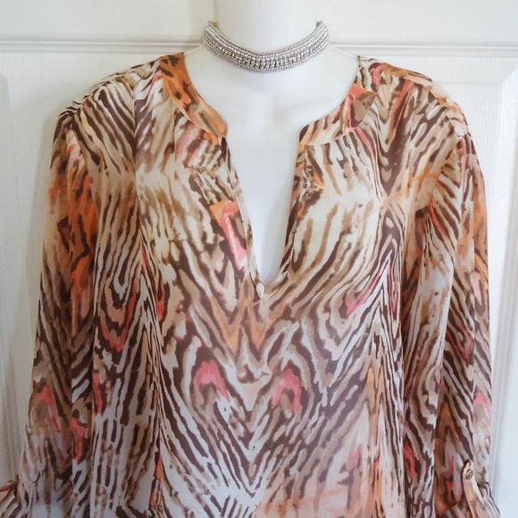 CHICOS TRAVELERS SIZE 3 16/18 SEMI-SHEER TUNIC TOP - Picture 2 of 8
